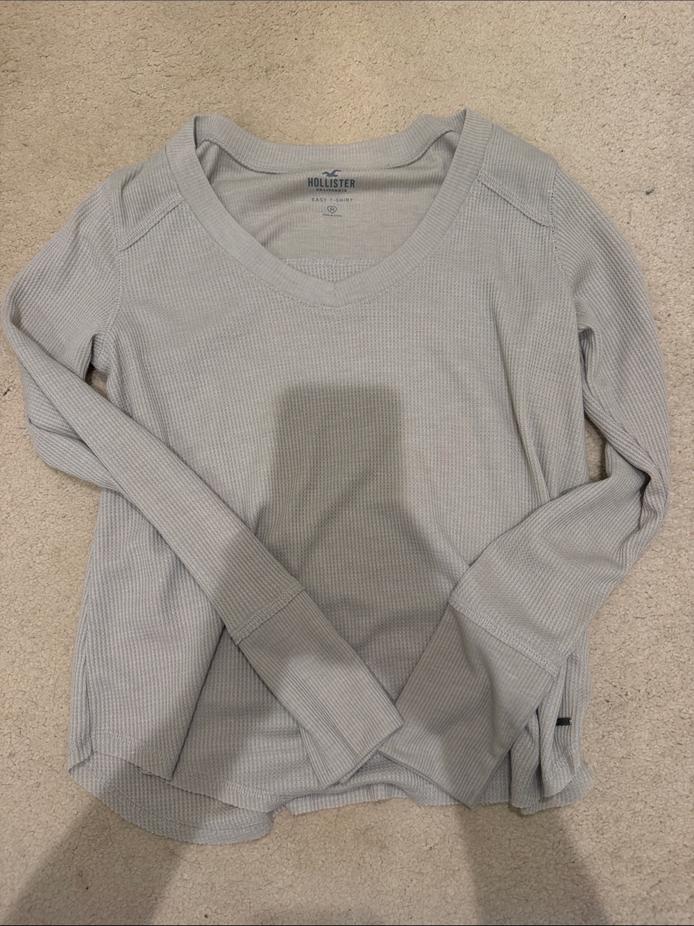 Hollister Women's Light Gray Waffle-Knit Long Sleeve Top
